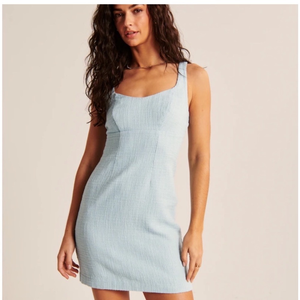 Abercrombie & Fitch Light Blue Tweed Mini Dress Sleeveless Scoop Neck XLT Tall